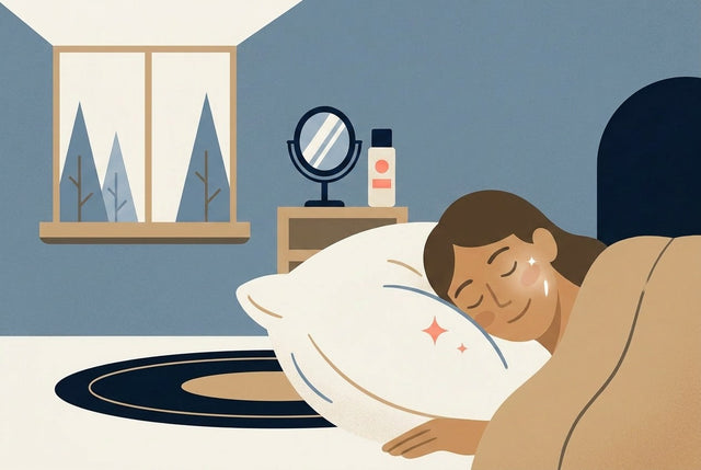 Flat illustration of a person with clear skin resting on a clean pillow