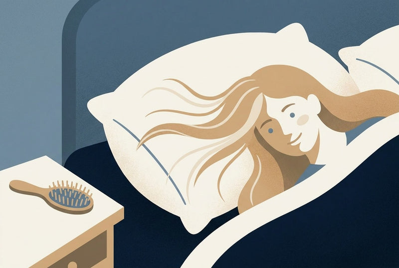 Flat illustration of a person with long hair resting on a pillow