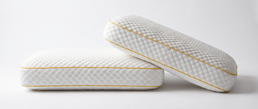 Two Pillowash washable pillows on a clean white studio background, one lying flat and one leaning against it